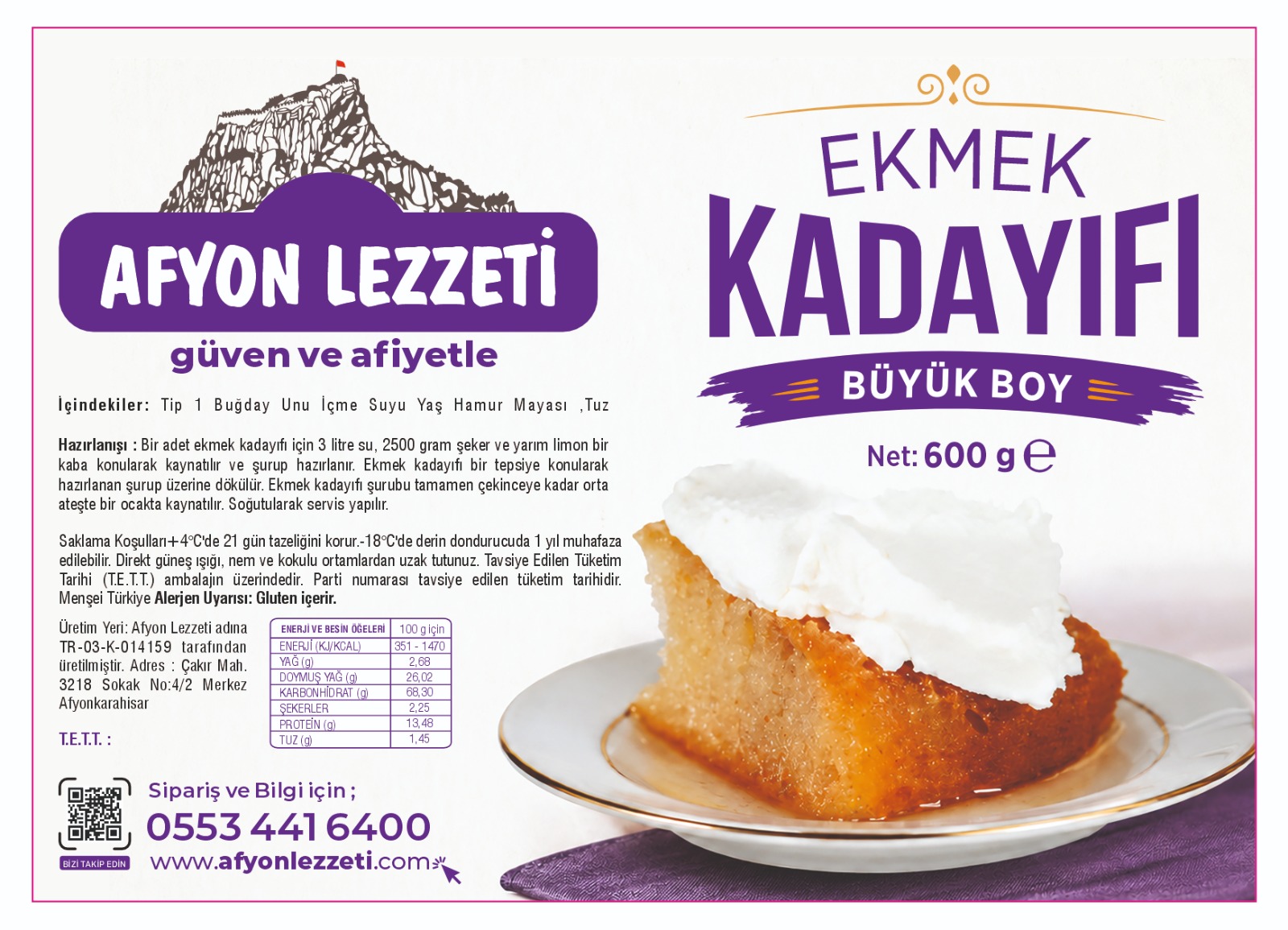 Afyon Lezzeti Ekmek Kadayıfı Büyük Boy 600 gr - 2